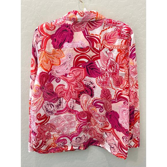 CHICO’S Bright Seashell Button Down Shirt Cotton Collared Blouse | Size 2 Large - Picture 4 of 7